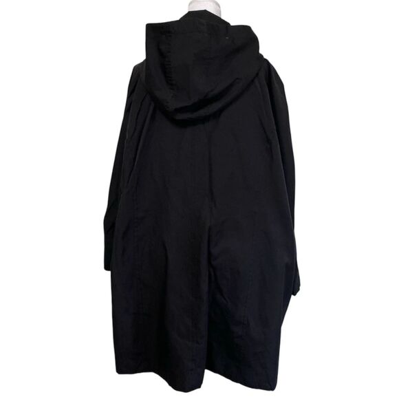 London Fog Lined Black Women's 3X Trench Rain Coat Hooded Silver Clasp Closer - Picture 4 of 12